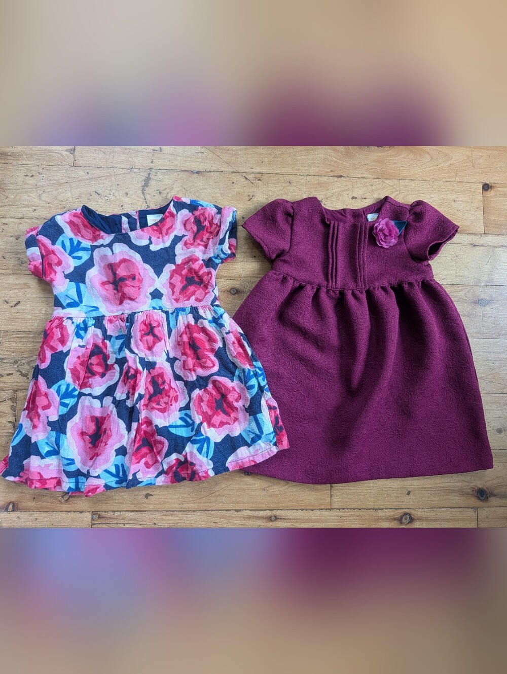 GYMBOREE Baby Girls Pink Floral & Burgundy Dress Bundle Lot Of 2 18-24 Months